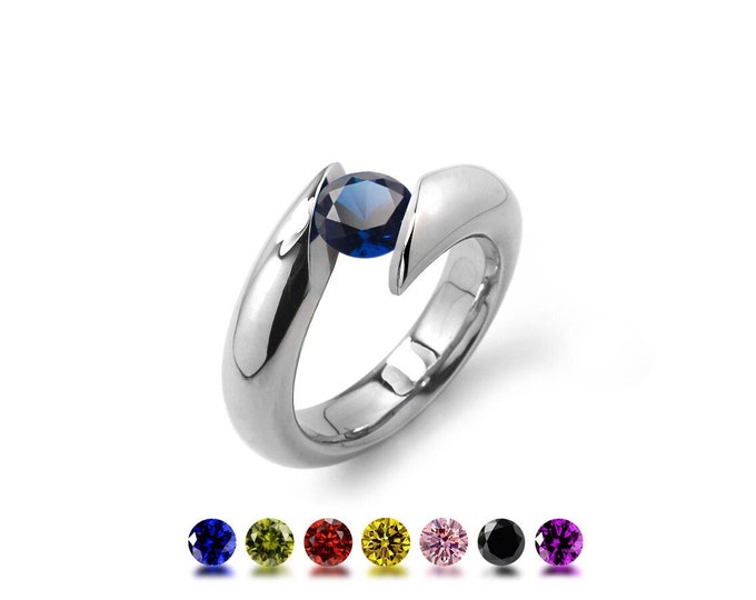 ONDE Bypass ring with tension set colored gemstones in Stainless Steel by Taormina Jewelry