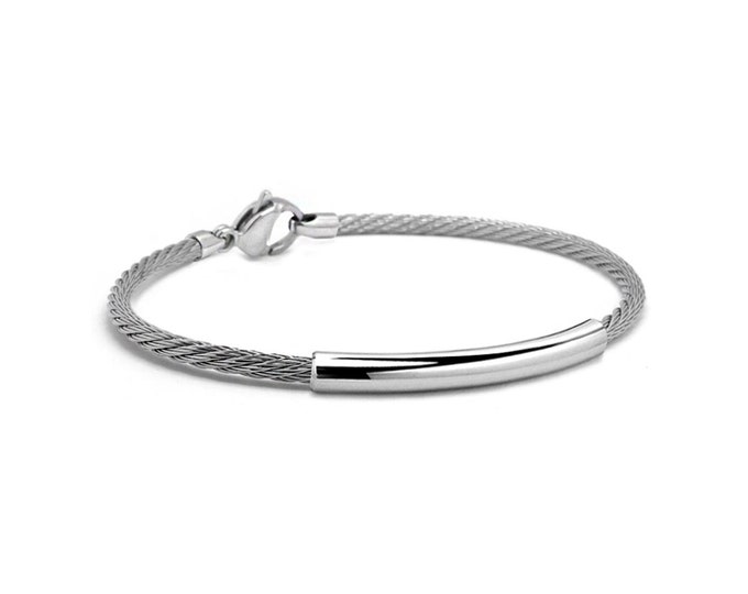 CABLE 3mm bracelet with curved tubular element in stainless steel By Taormina Jewelry