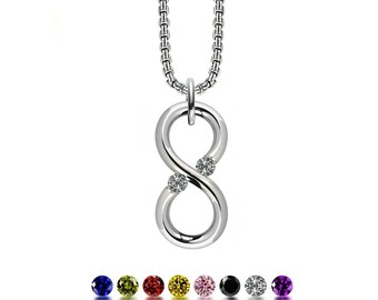 ONDE Infinity vertical pendant with tension set gemstones in stainless steel by Taormina Jewelry