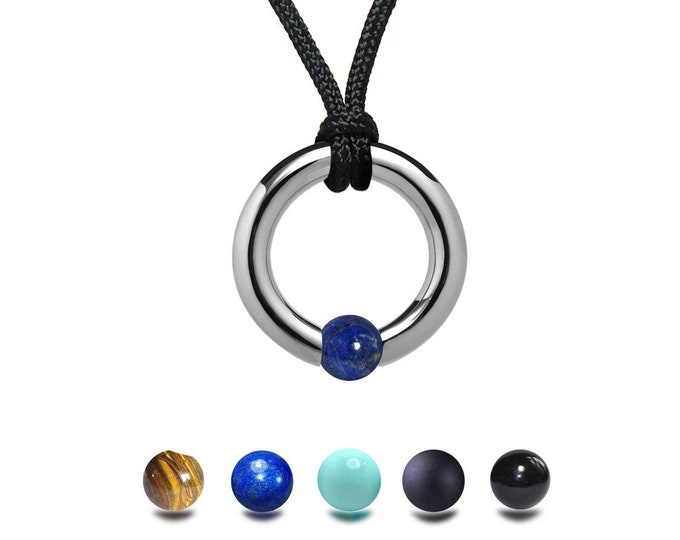 Lapis Lazuli tension set ring necklace in stainless steel by Taormina Jewelry