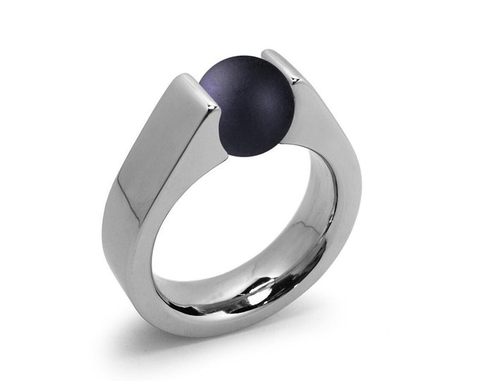 Obsidian tension set ring high setting by Taormina Jewelry