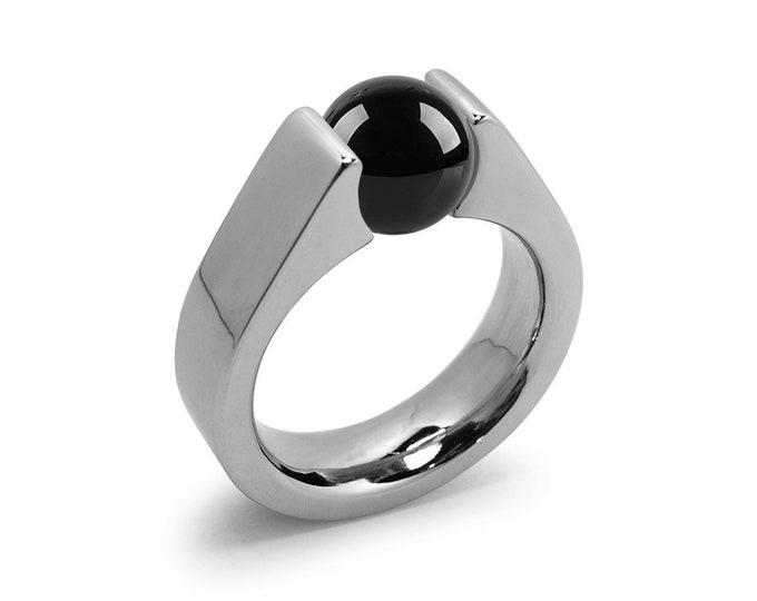 Black Onyx tension set ring high setting by Taormina Jewelry