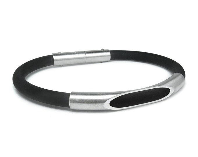 Bracelet Stainless Steel and Black Rubber by Taormina Jewelry