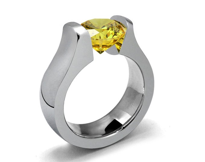 1.5ct Yellow Sapphire Engagement Ring Tension Set in Stainless Steel by Taormina Jewelry