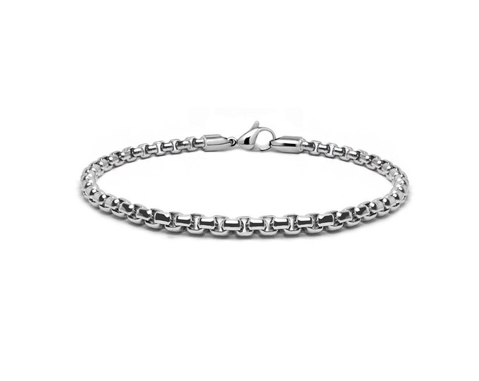 3mm box chain bracelet in stainless steel by Taormina Jewelry