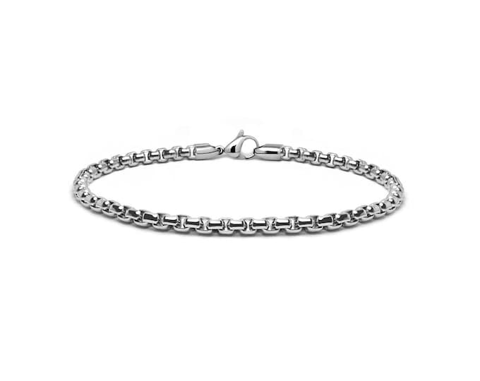 2mm box chain bracelet in stainless steel by Taormina Jewelry