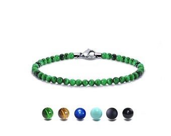4mm green Tiger Eye bead spiritual bracelet stainless steel clasp by Taormina Jewelry
