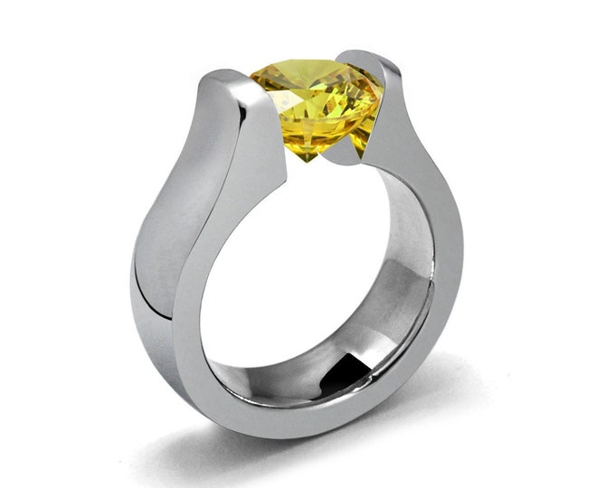 2ct Yellow Sapphire Engagement Ring Tension Set Dome Stainless Steel Mounting by Taormina Jewelry