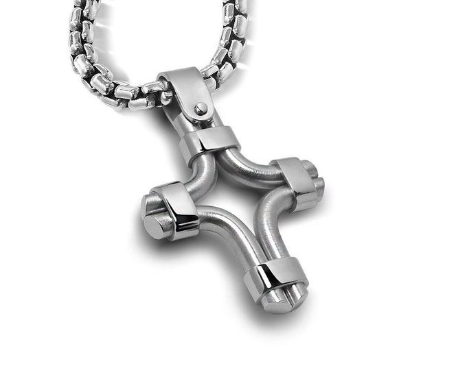 Double Rods Cross Pendant in Stainless Steel by Taormina Jewelry