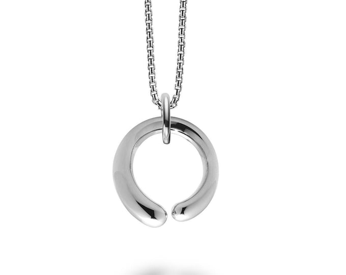 Mother & Child round tubular pendant on a chain in stainless steel by Taormina Jewelry