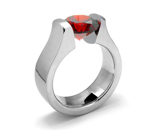 1.5ct Garnet High setting Tension Set Engagement Ring by Taormina Jewelry