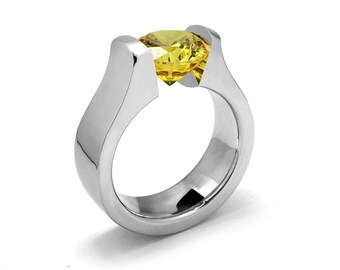 1.5ct Yellow Sapphire Tension Set Ring Comfort Fit Stainless Steel by Taormina Jewelry