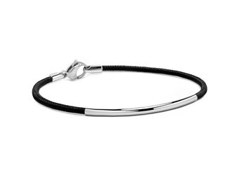 NAUTICA thin black nautical rope bracelet with stainless steel curved tube by Taormina Jewelry