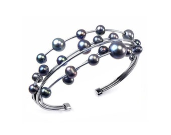 FILO multi wires bracelet with Black pearls by Taormina Jewelry