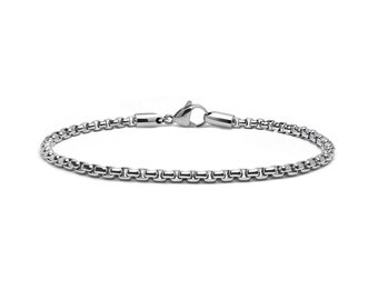 2mm Box link chain bracelet in stainless steel by Taormina Jewelry