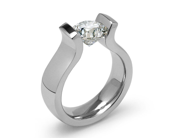 1.5ct White Sapphire Lyre shaped Tension Set Ring in Stainless Steel by Taormina Jewelry