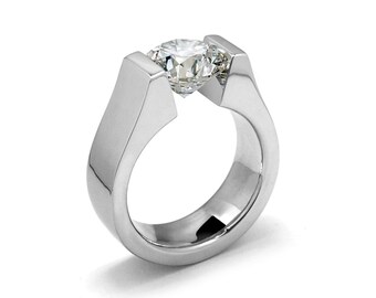 1ct White Sapphire High setting Tension Set Engagement Ring by Taormina Jewelry