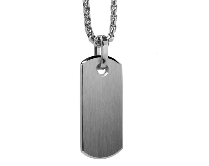Slim blank tag pendant in stainless steel by Taormina Jewelry