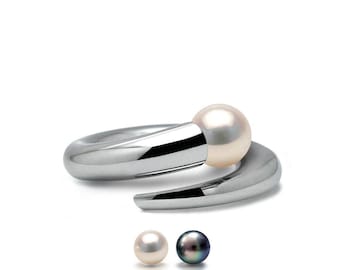 NOVA bypass ring with White Pearl in stainless steel