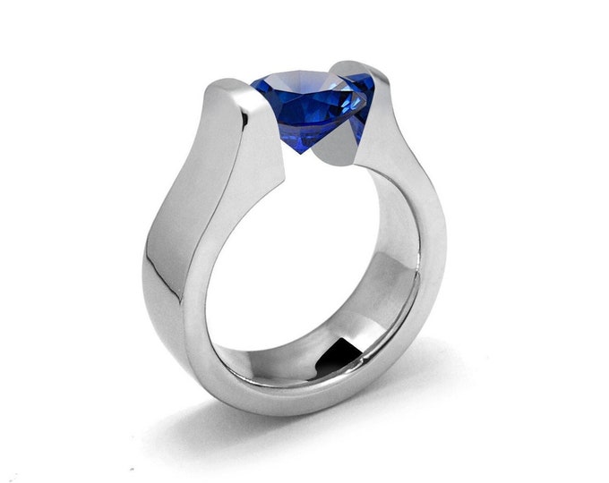 1.5ct Blue Sapphire high setting tension set engagement ring by Taormina Jewelry