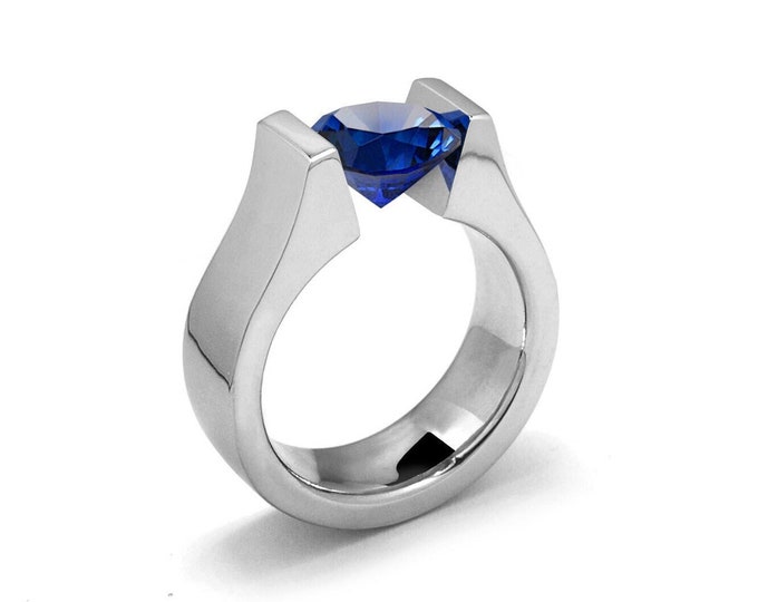 2ct Blue Sapphire Ring Tension Set Mounting in Stainless Steel by Taormina Jewelry