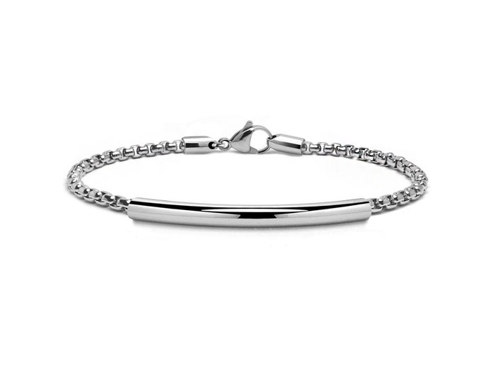 3mm Box chain bracelet with curved tubular element in stainless steel by Taormina Jewelry