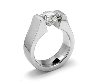 1.5ct White Sapphire High Setting Tension Set Engagement Ring by Taormina Jewelry
