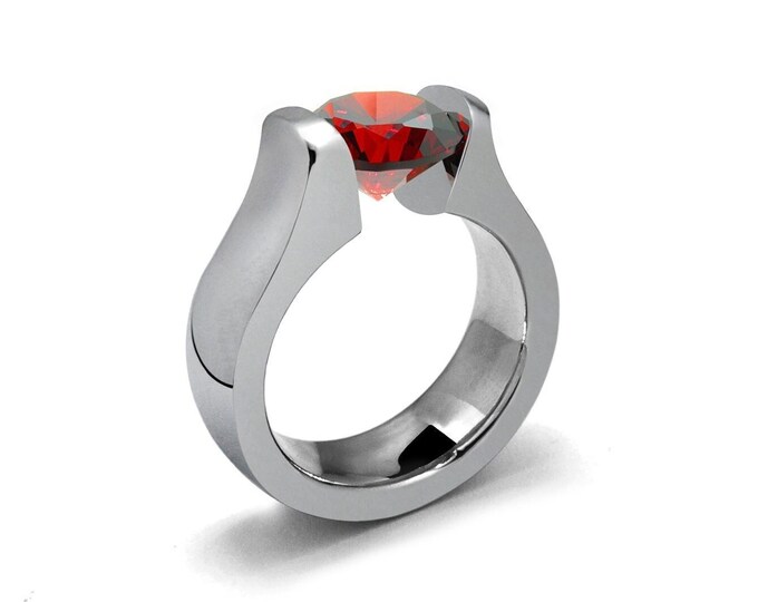1ct Garnet Ring Engagement Ring Tension Set Dome Stainless Steel Mounting by Taormina Jewelry