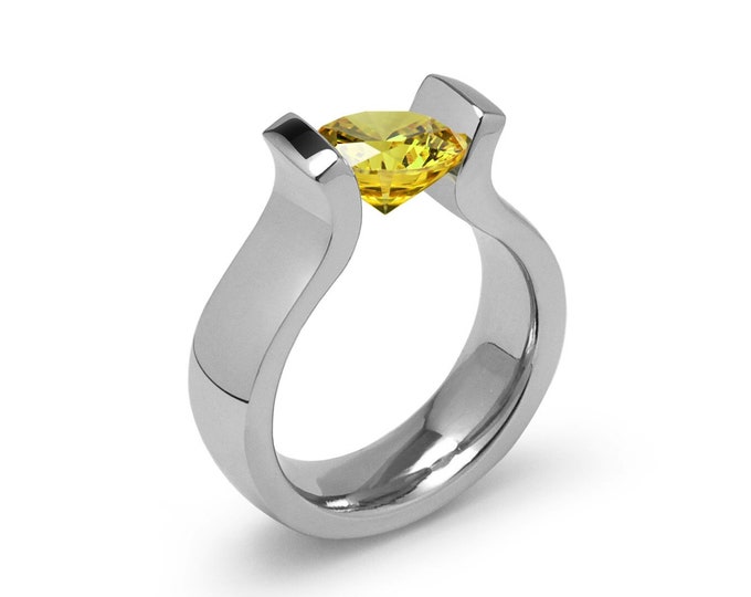2ct Yellow Sapphire Lyre shaped Tension Set Ring in Stainless Steel by Taormina Jewelry