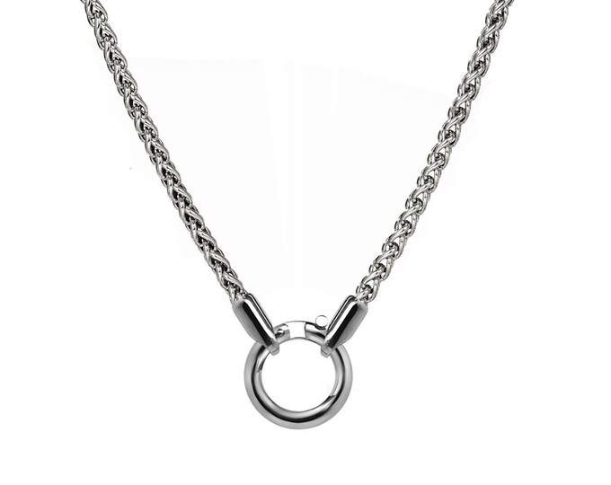 Round tubular clasp ideal for pendant on a wheat braided chain in stainless steel by Taormina Jewelry