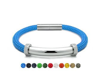 NAUTICA 5mm rope bracelet with curved element, hex nuts details and twist clasp in stainless steel by Taormina Jewelry