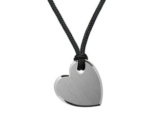 CUORE sideway flat heart tag pendant and textile cord in stainless steel by Taormina Jewelry