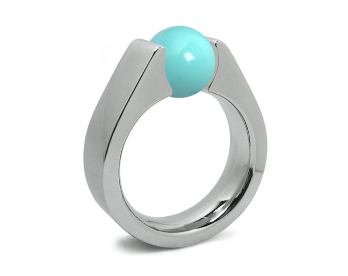 Turquoise tension set ring high setting by Taormina Jewelry