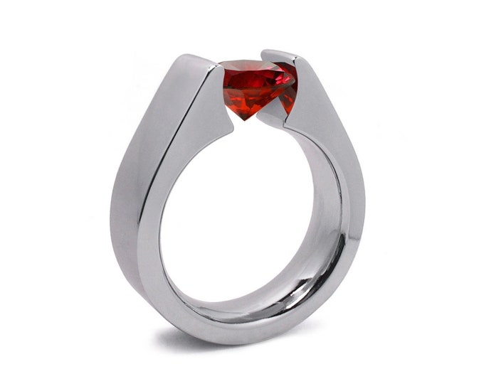 1ct Garnet Tension Set Steel High setting Engagement Ring by Taormina Jewelry
