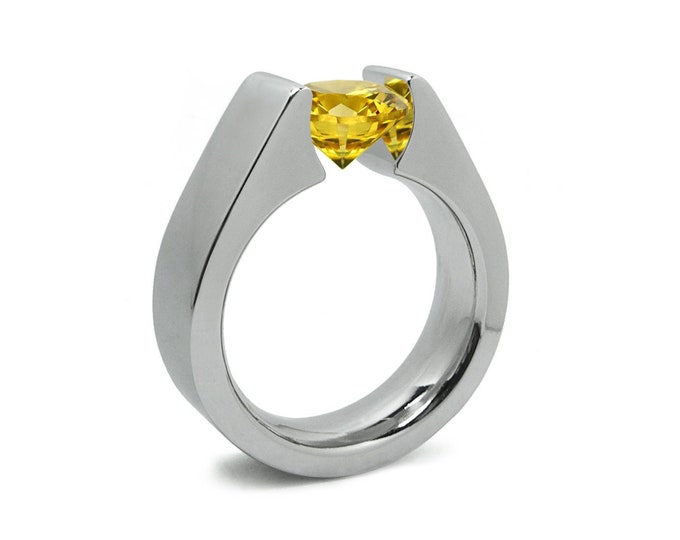 1.5ct Yellow Sapphire Tension Set Steel High setting Engagement Ring by Taormina Jewelry