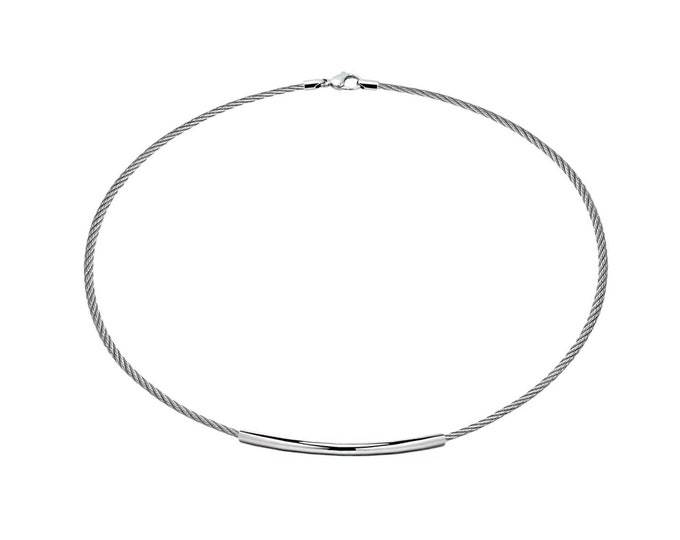 Extra thin cable rope necklace with center slim tubular element in stainless steel by Taormina Jewelry