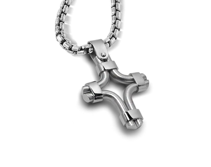 Double Rods cross pendant in stainless steel by Taormina Jewelry