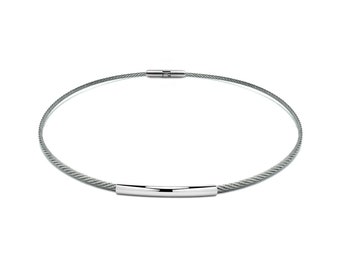 3mm cable rope necklace, bayonet clasp & center tubular element in stainless steel  by Taormina Jewelry