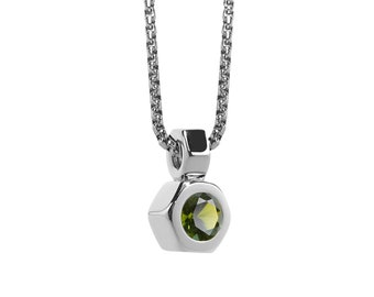 Hex Nut Pendant with Peridot in Stainless Steel by Taormina Jewelry