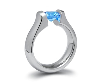 1ct Blue Topaz Ring Tension Set Mounting in Stainless Steel by Taormina Jewelry