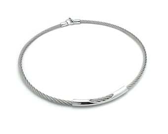 3mm cable rope necklace with see through tubular element in stainless steel by Taormina Jewelry