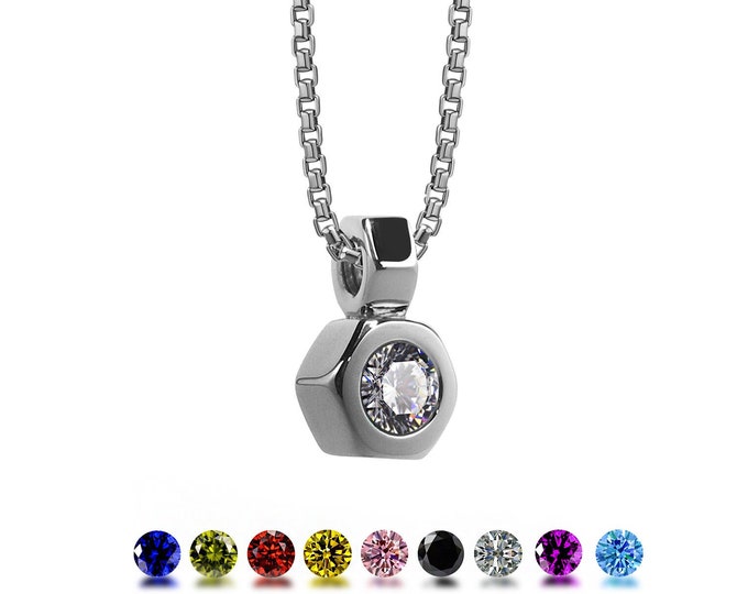 DADO Hex Nut pendant with gemstone in stainless steel by Taormina Jewelry
