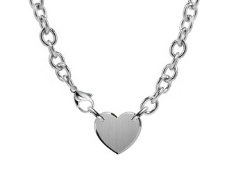 Heart tag chain necklace in stainless steel by Taormina Jewelry