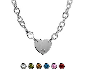 Heart tag chain necklace with gemstone in stainless steel by Taormina Jewelry