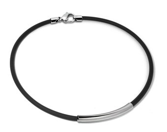 Men's back rubber necklace with stainless steel tube element by Taormina Jewelry