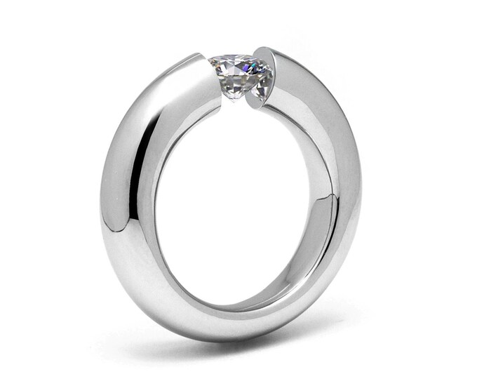 1ct White Sapphire Tension Set Ring Stainless Steel Engagement or Wedding ring by Taormina Jewelry