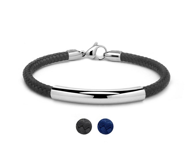NAUTICA 5mm modern nautical rope bracelet with a lobster clasp and center tubular element in stainless steel by Taormina Jewelry