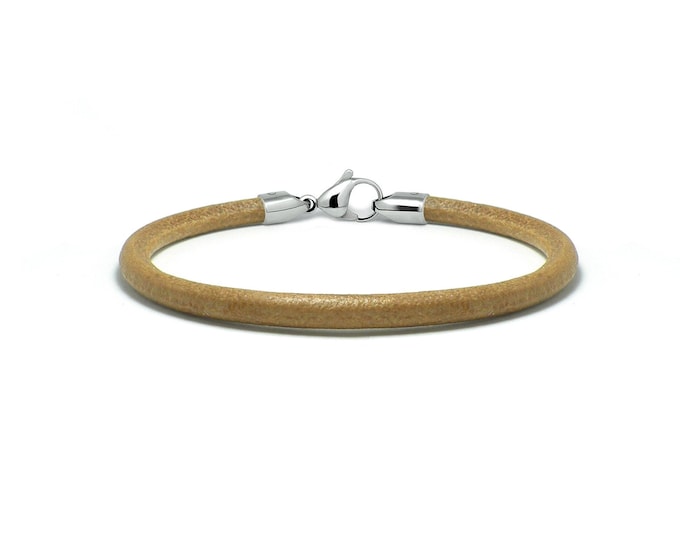4mm tubular brown leather bracelet with lobster clasp in stainless steel by Taormina Jewelry