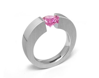 1ct Pink Sapphire Men's Two Tone Tension Set ring Modern Style by Taormina Jewelry