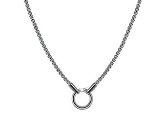 Ring charm box chain necklace in stainless steel by Taormina Jewelry